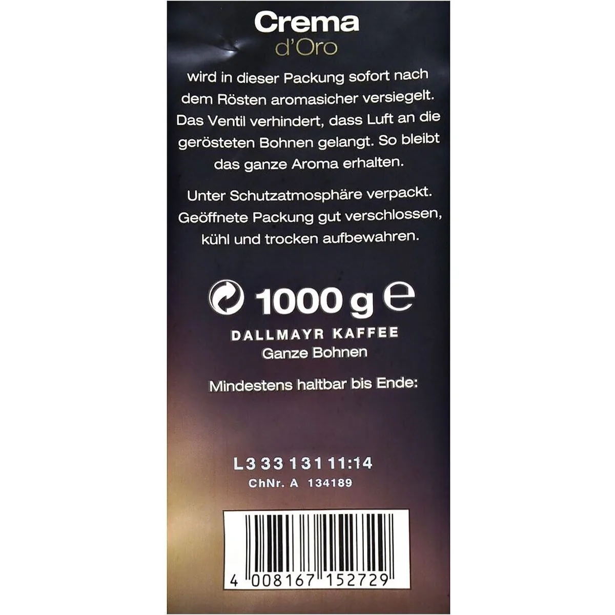 Dallmayr Crema d'Oro Kaffee, ausgewogenes Aroma, samtig fein, 1 kg 2