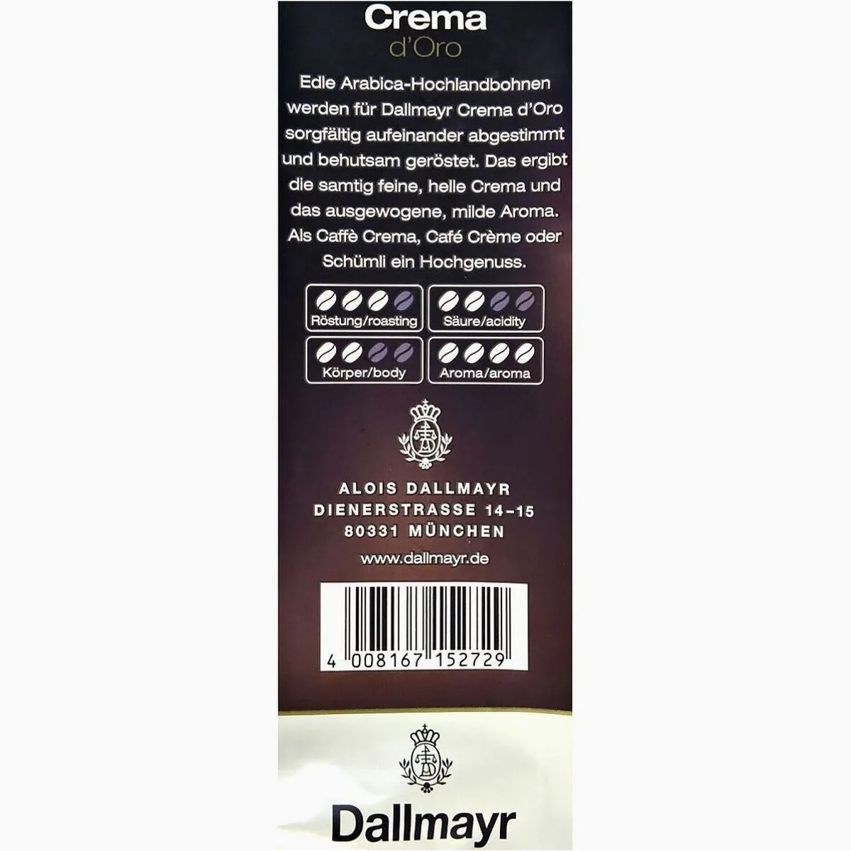 Dallmayr Crema d'Oro Kaffee, ausgewogenes Aroma, samtig fein, 1 kg 3