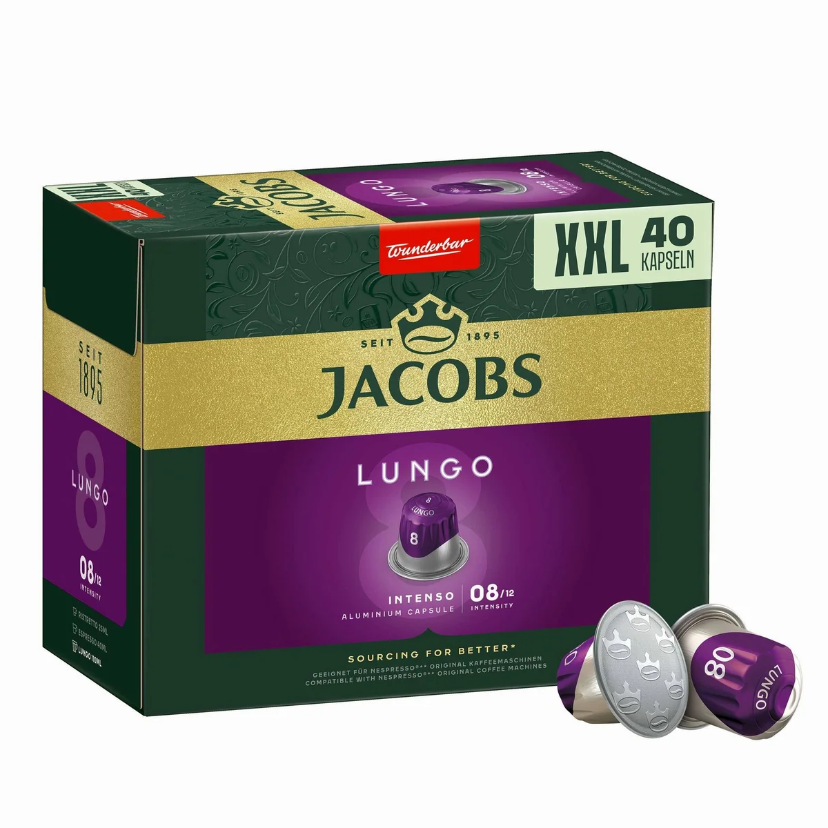 Jacobs Lungo 8 Intenso Kaffeekapseln, kräftiger Geschmack, 5 x 40 Stück 2