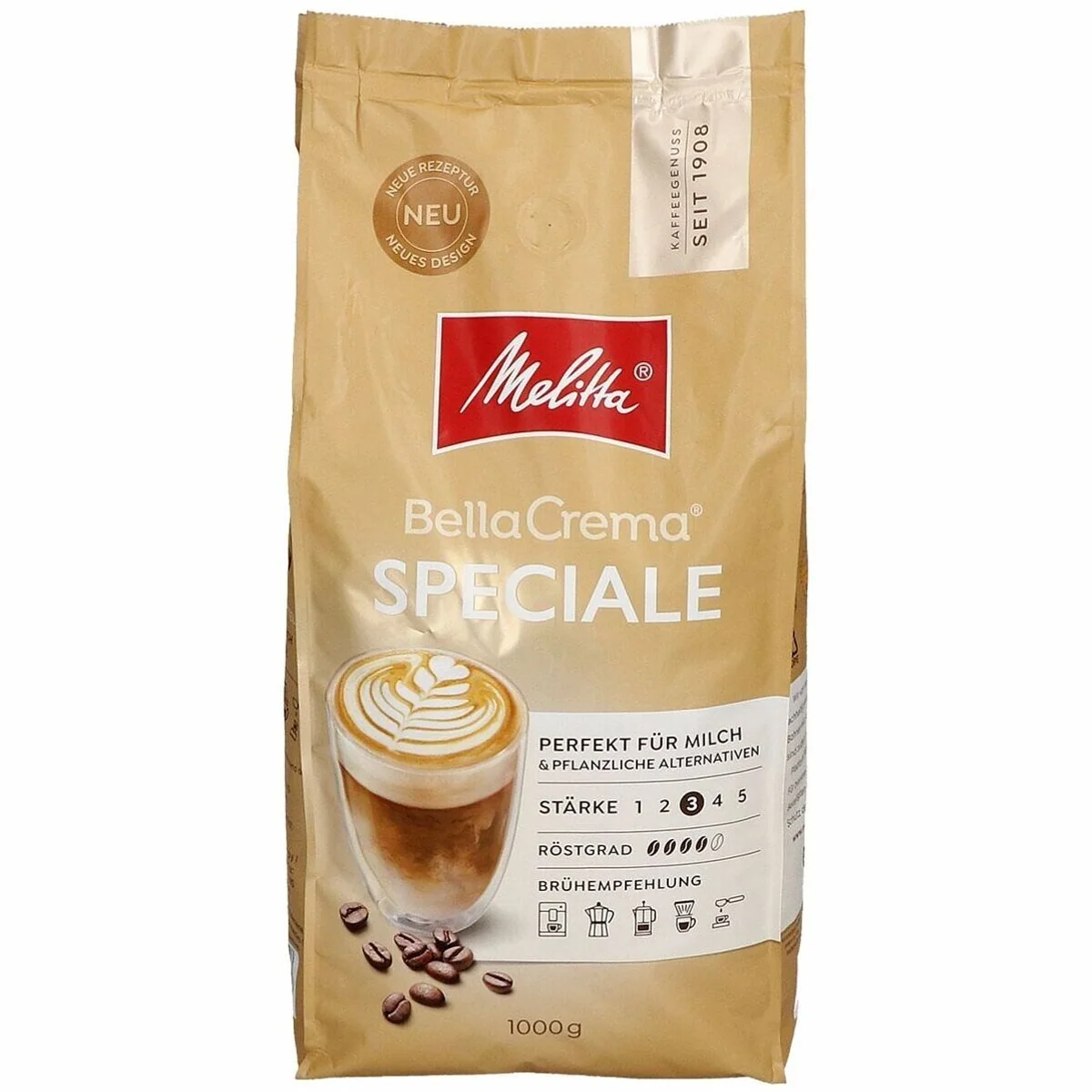 Melitta BellaCrema Speciale, 1000 g, 100% Arabica-Hochland-Kaffeebohnen — mild, würzig, ideal für Kaffee-Milch-Spezialitäten 2