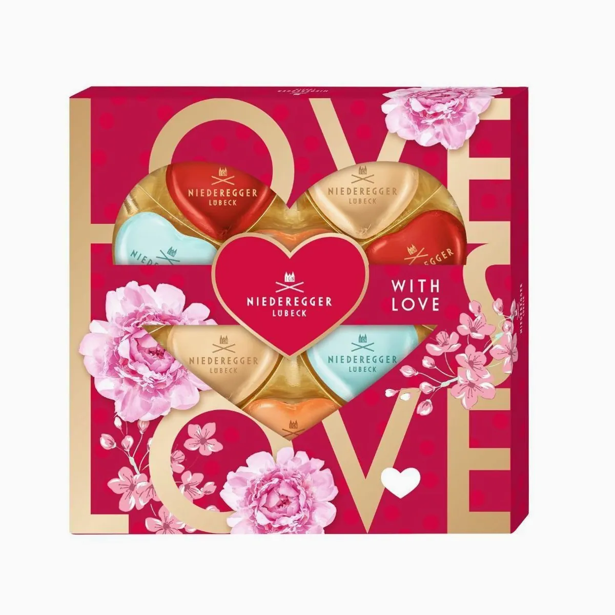 Niederegger Meisterselektion Herzen 'With Love', Pralinen mit Schokolade, 125 g
