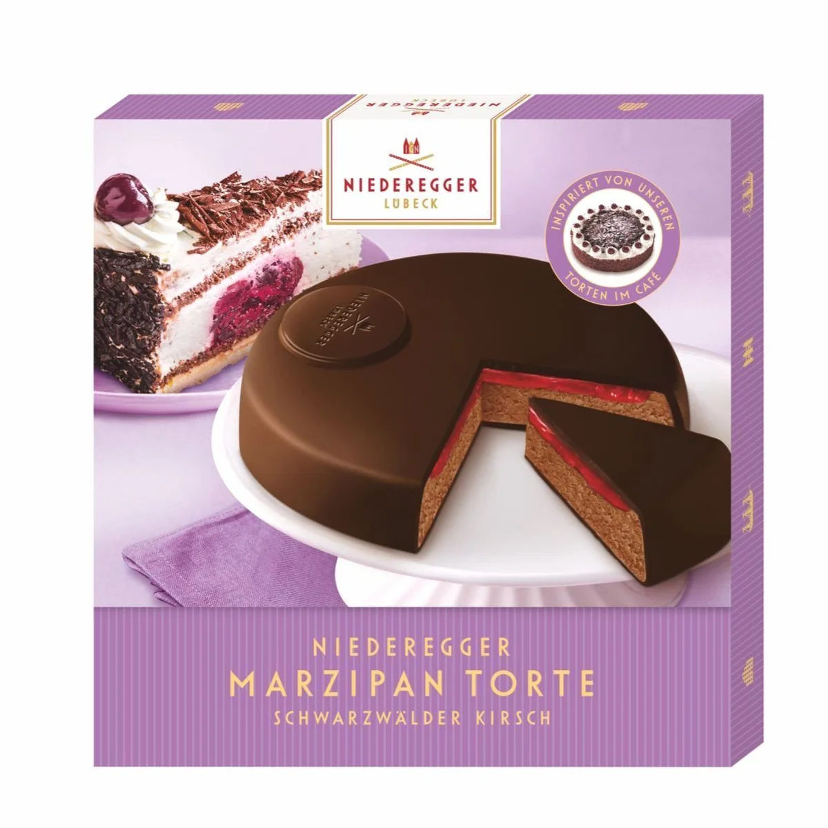 Niederegger Marzipan Torte Schwarzwälder Kirsch, edler Genuss mit Kirschwasser