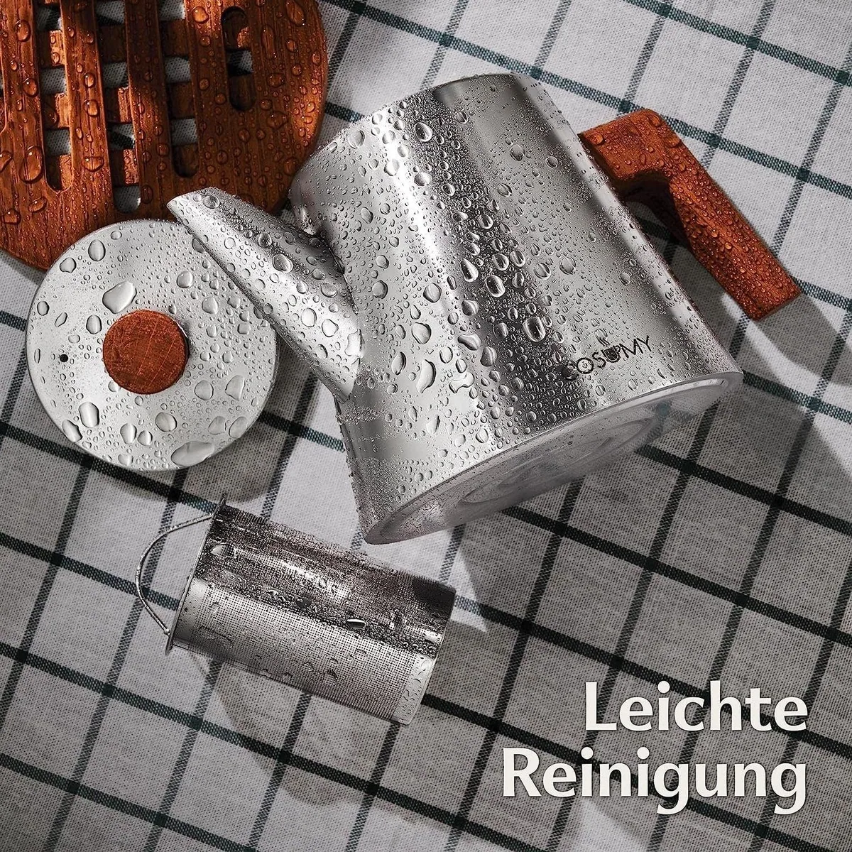 Teekanne Cosumy, Edelstahl & FSC Holz, 1,2 l — induktionsgeeignet, tropffrei, stilvolles Design 5