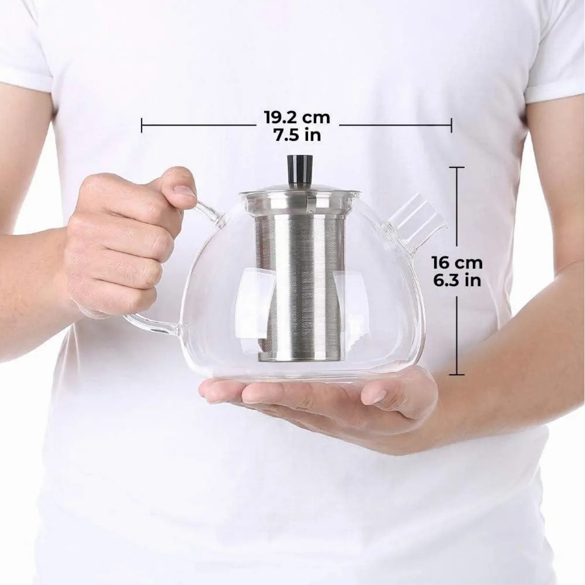 Teekanne Glas Edelstahl, 1500 ml, hitzebeständig, ultrafeines Teesieb 5